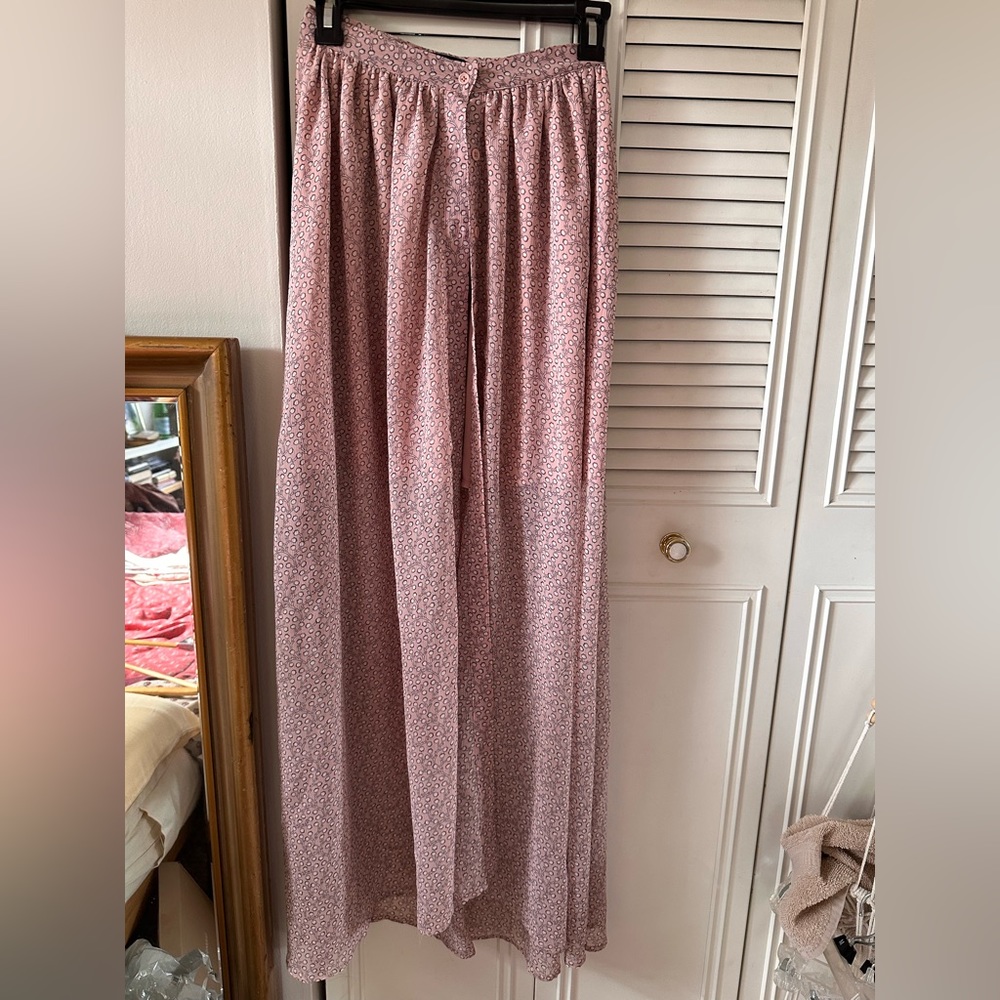 French Connection Dusty Pink Flowy Floral Sheer Maxi Skirt